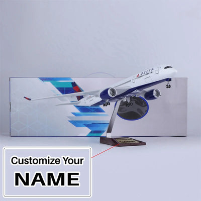 Side view of DELTA Airlines Airbus A350 Airplane Model (1/142 Scale) aviation LED model airplane in diecast metal with LED li.