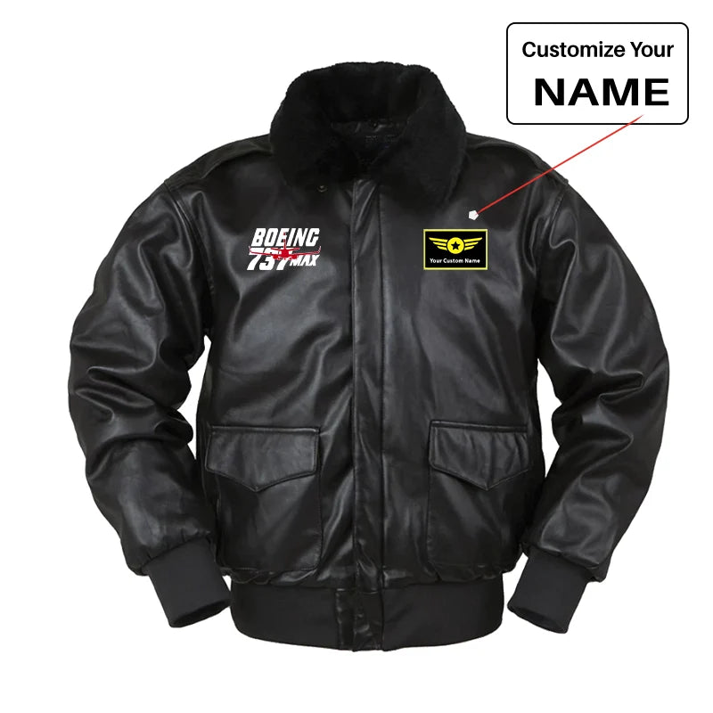 Amazing 737 Max aviation design printed on genuine leather with shearling-style collar leather bomber jacket.