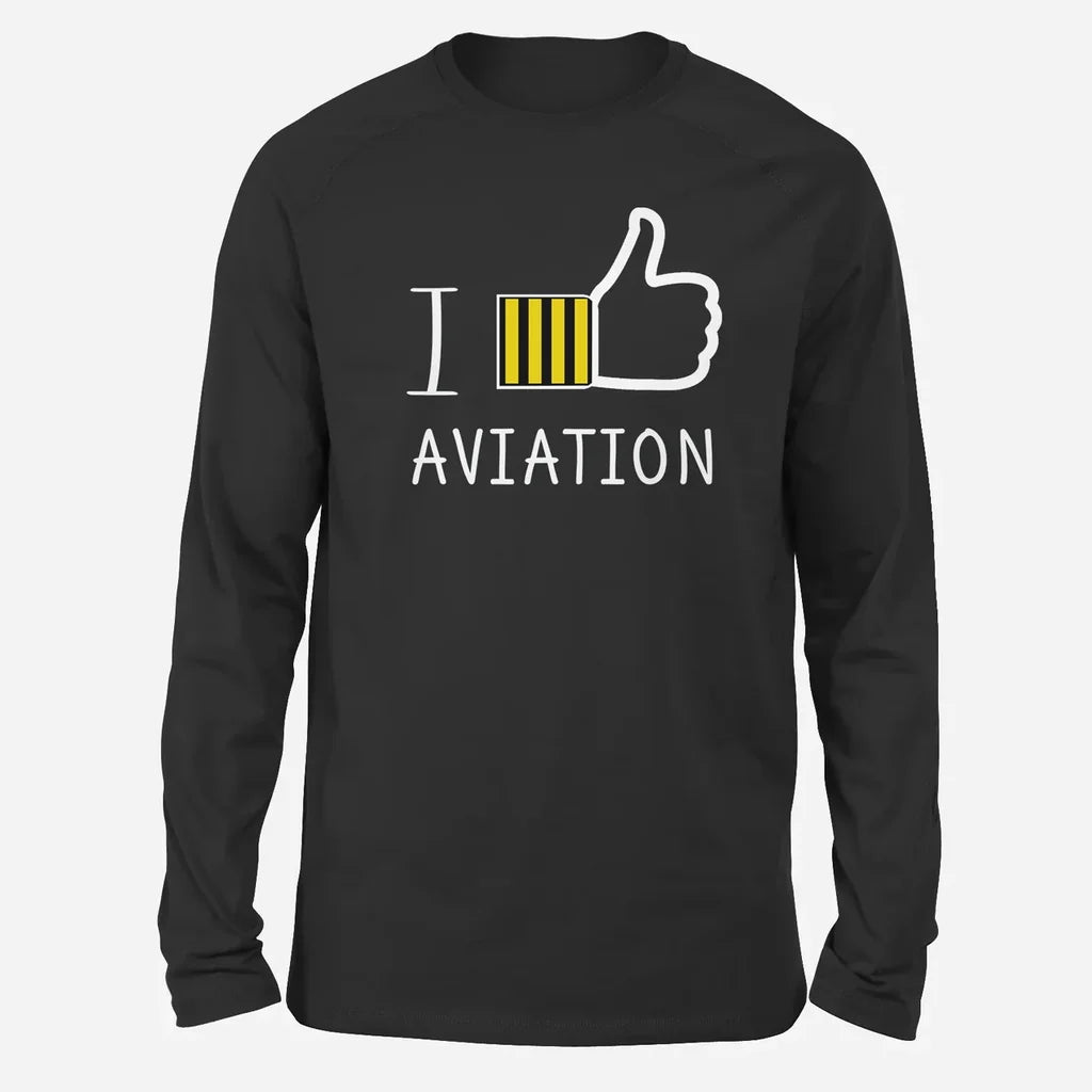 I Like Aviation Long-Sleeve aviation design printed on soft cotton long-sleeve T-shirt.