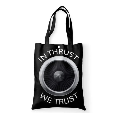 In Thrust We Trust aviation tote bag in canvas.