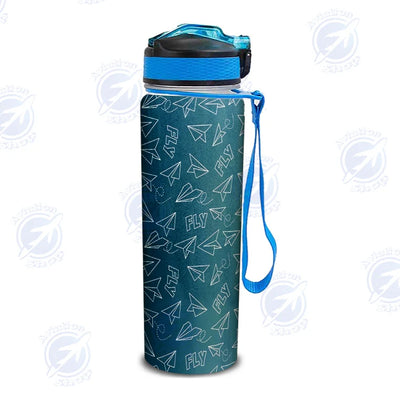 Paper Airplane & Fly Green Sports aviation design on sport kettle, insulated bottle with sport spout.