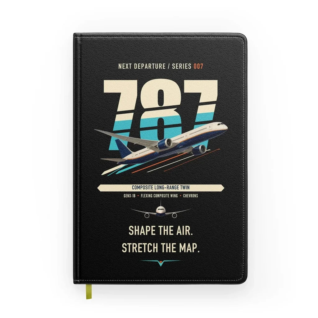Boeing 787-9 Dreamliner design on black notebook