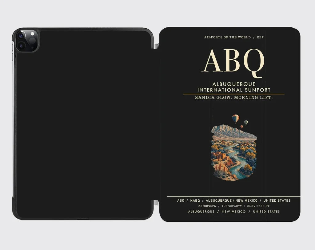Albuquerque International Sunport (ABQ) design on black ipad tablet case