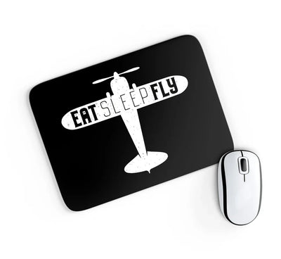 Eat Sleep Fly & Propeller aviation design on neoprene with anti-slip base mouse pad.