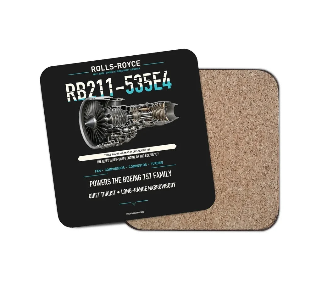 RB211-535E4 design on black 1 piece coaster