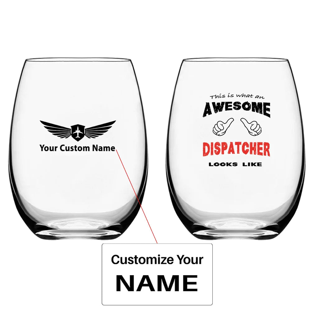 Dispatcher Water & Drink aviation design on water glass, crystal-clear premium glassware.