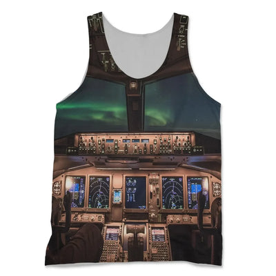 Boeing 777 Cockpit aviation design on breathable cotton 3D-printed tank top.