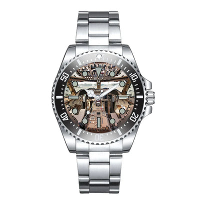 Boeing 747 Cockpit Luxury Aviators aviation-themed aviator watch, polished premium stainless steel.