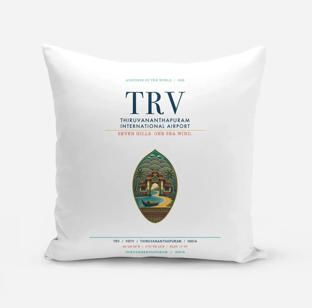 Thiruvananthapuram International Airport (TRV) design on white pillow