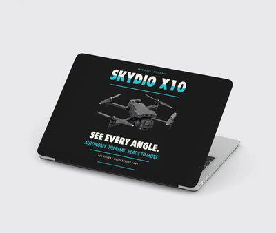 Skydio X10 design on black MacBook case
