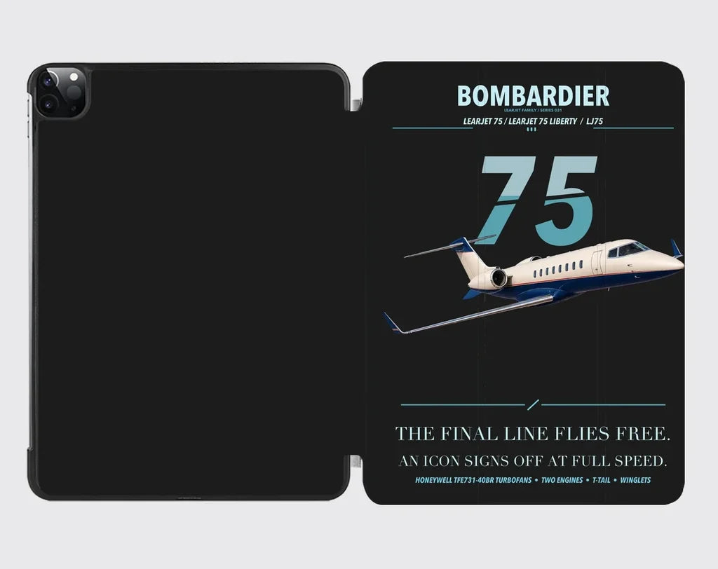 Bombardier Learjet 75 Liberty design on black ipad tablet case