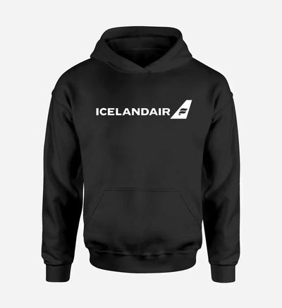 Icelandair Airlines logo printed on black hoodie