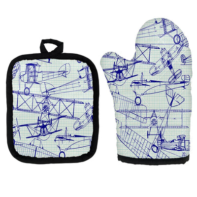 Amazing Drawings of Old Aircrafts Kitchen Glove & Holder aviation design on durable fabric with insulated lining kitchen glov.