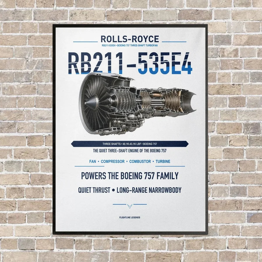 RB211-535E4 vertical canvas print - framed - white background