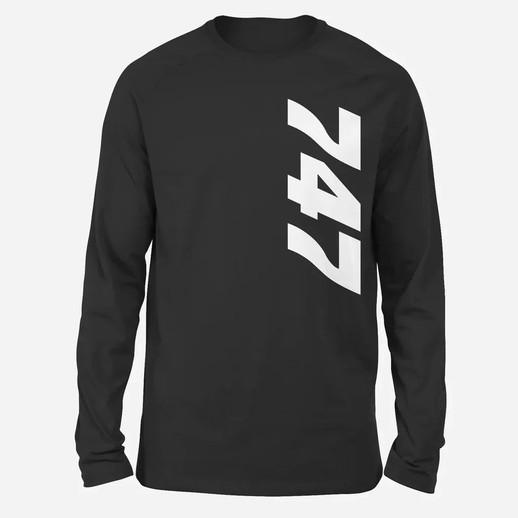 Boeing 747 Text Long-Sleeve aviation design printed on soft cotton long-sleeve T-shirt.