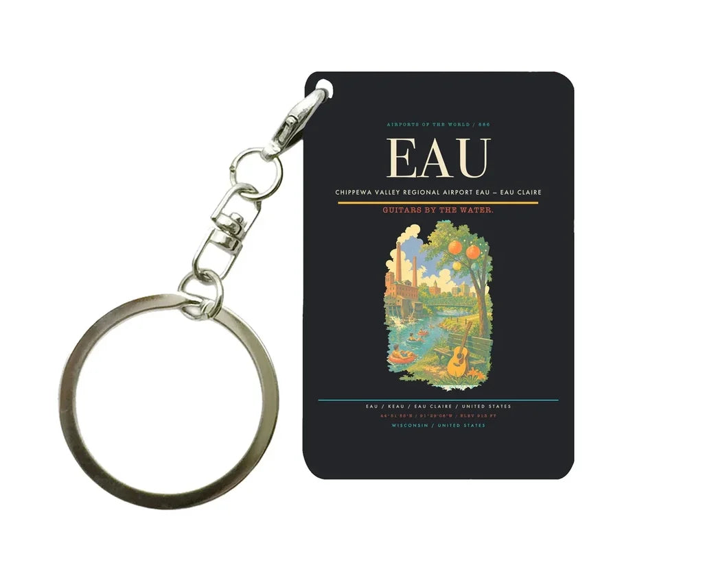 Chippewa Valley Regional Airport (EAU) design on black key chain