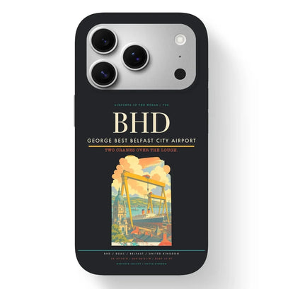 Belfast Airport (BHD) design on black iPhone 17 Pro MagSafe case