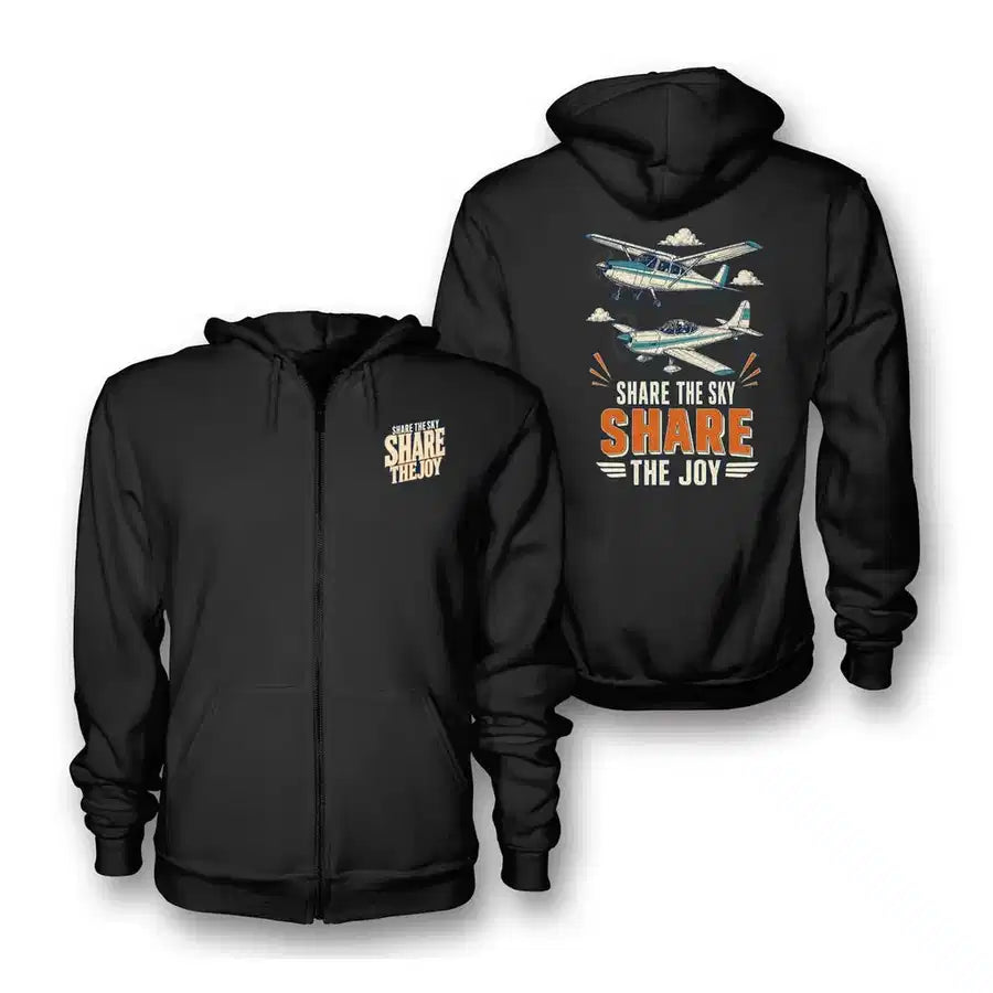 SIGNAL 537 - Share The Sky Share The Joy - Zipped Hoodie design on black zipped hoodie