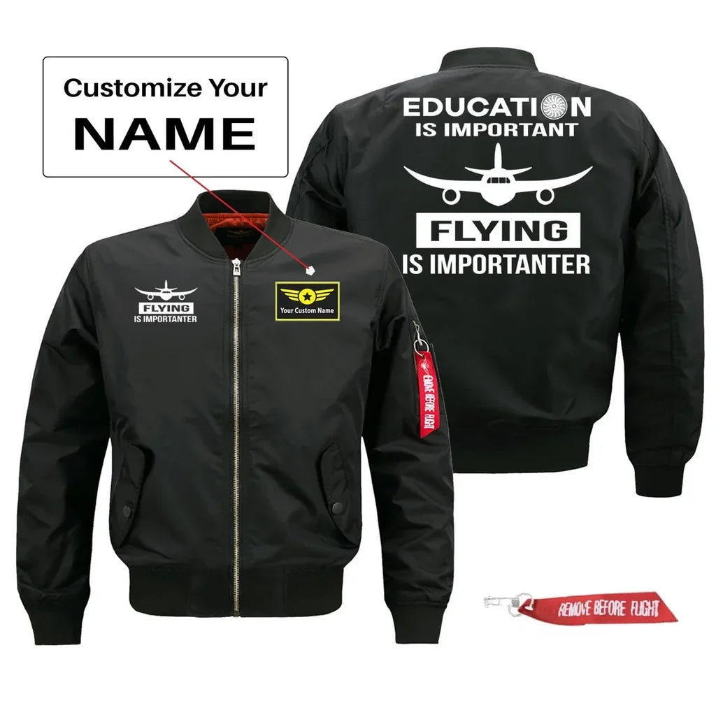 Education Is Important Flying is Importanter Pilot Jackets (Customizable) aviation design printed on comfortable shell with c.