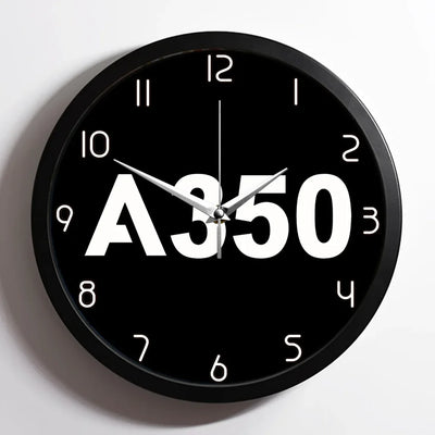 Airbus A350 Flat Text aviation design on premium wood and metal wall clock.