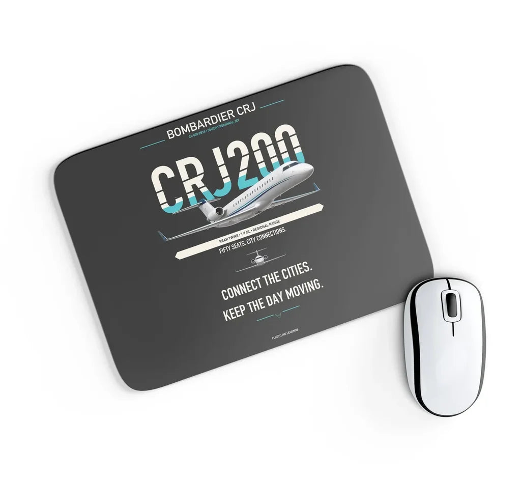 Bombardier CRJ200 design on black rectangle mouse pad