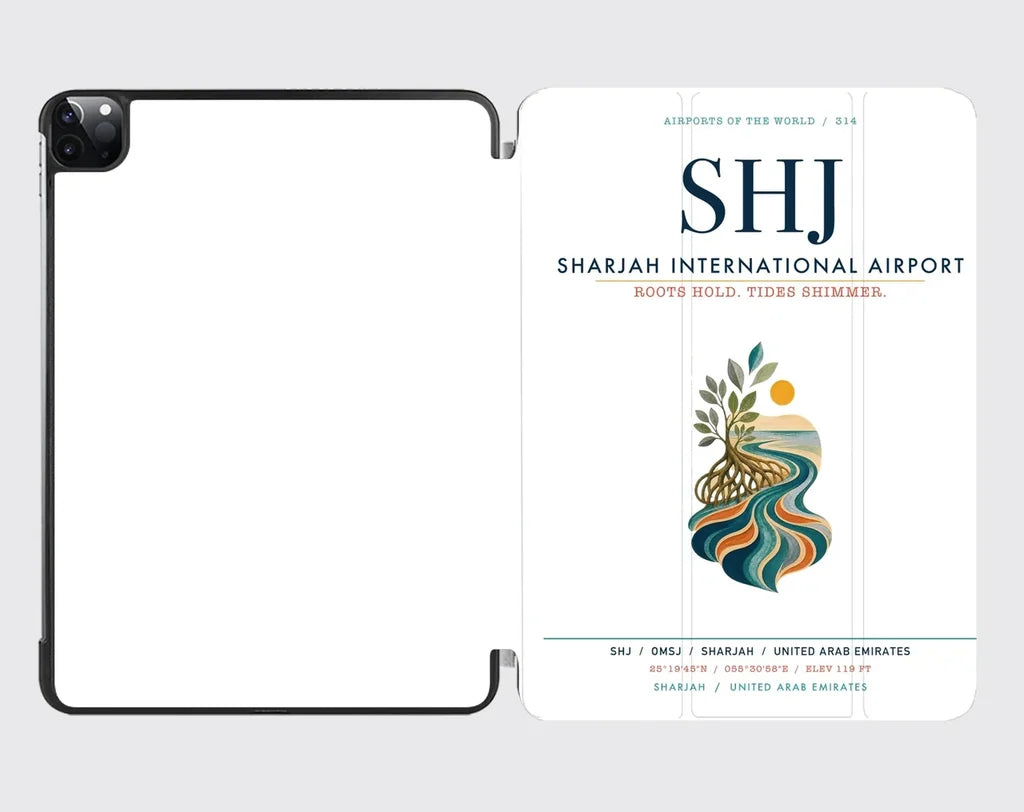 Sharjah International Airport (SHJ) design on white ipad tablet case