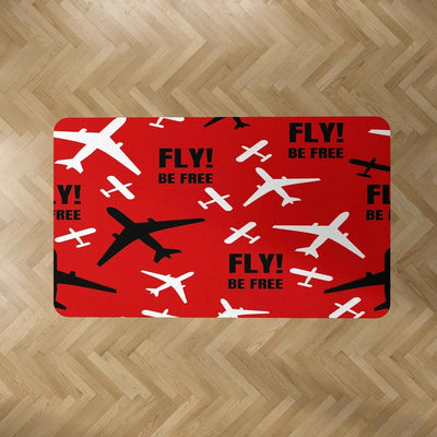 Fly Be Free (Red) aviation design on durable carpet pile with non-slip backing rectangle carpet floor mat.