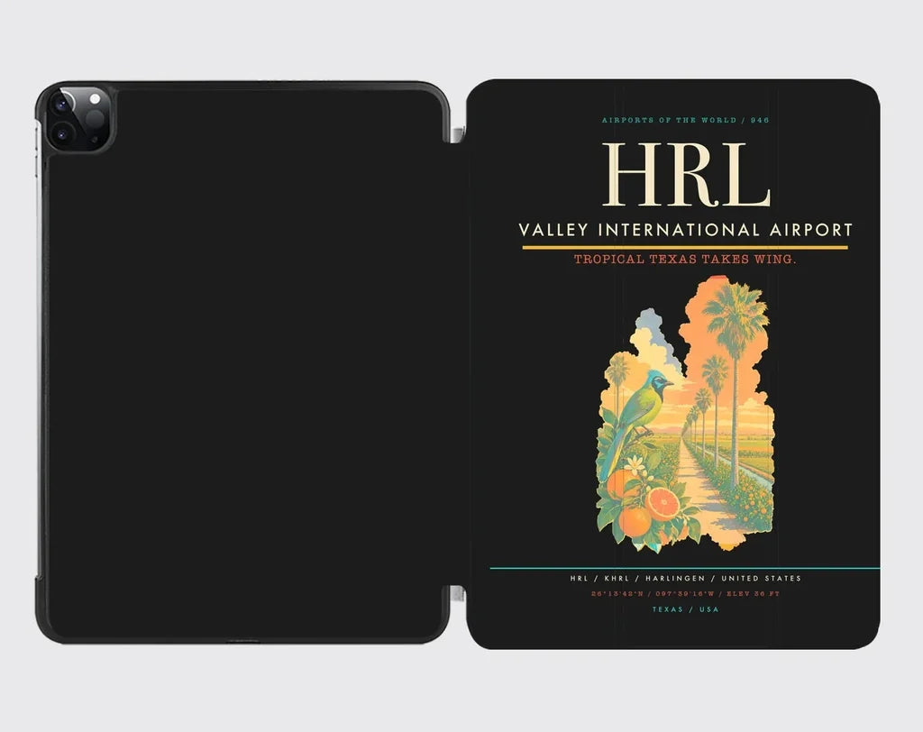 Valley International Airport (HRL) design on black ipad tablet case