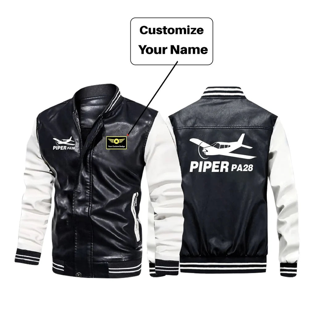 The Piper PA28 aviation design printed on genuine leather with modern tailored fit stylish leather jacket.