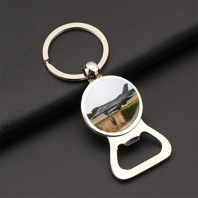 Fighter Jet 16 From Side Bottle Opener aviation design on bottle-opener key chain, durable metal alloy with built-in opener.