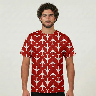 Perfectly Sized Seamless Airplanes Red aviation design printed on soft cotton 3D-print T-shirt.