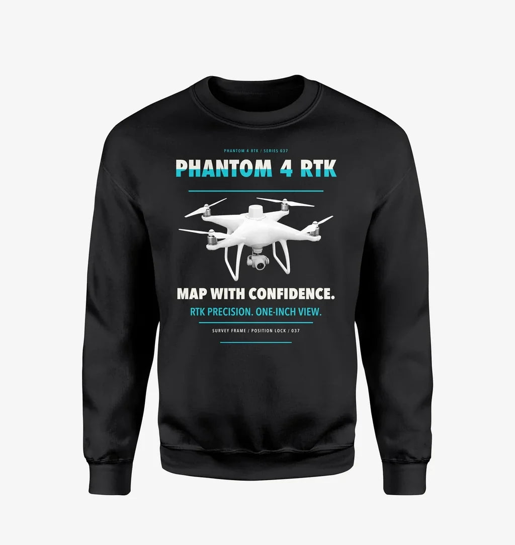 DJI Phantom 4 RTK design on black sweatshirt