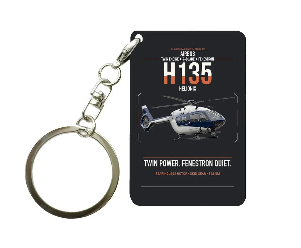 Airbus H135 design on black designed key chain, double-side print
