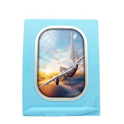 Airliner Jet Cruising over Clouds aviation design on durable resin with glass face airplane window photo frame.