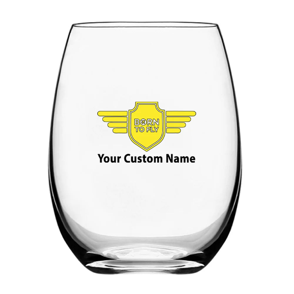 Custom Name "Badge 5" Water & Drink aviation design on water glass, crystal-clear premium glassware.