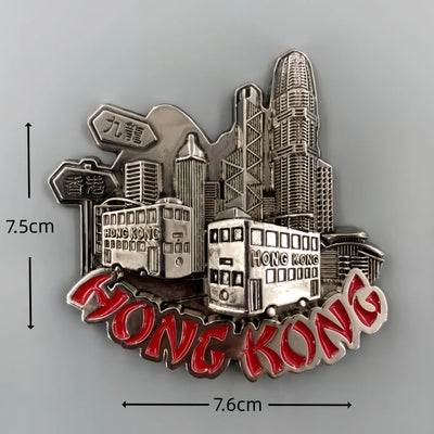Kowloon Walled City Hong Kong 3D Metal Fridge aviation design 3D metal magnet sticker in 3D metal with magnetic back.