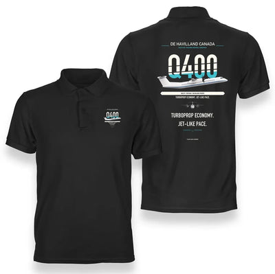 Dash 8-400 design on black polo