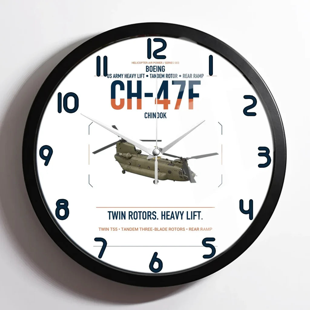 Boeing CH-47F Chinook design on white framed wall clock