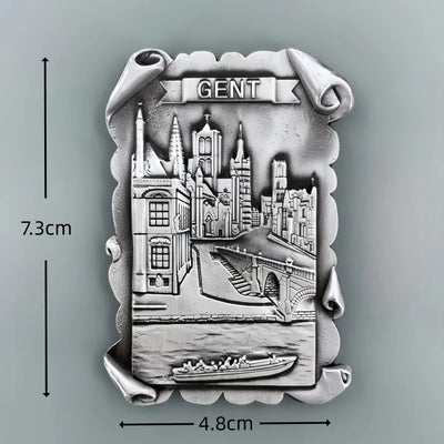 Ghent Canal Belgium 3D Metal Fridge aviation design 3D metal magnet sticker in 3D metal with magnetic back.