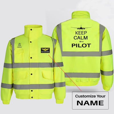 Pilot (777 Silhouette) aviation design printed on insulated shell with high-visibility reflective panels reflective winter jacket.