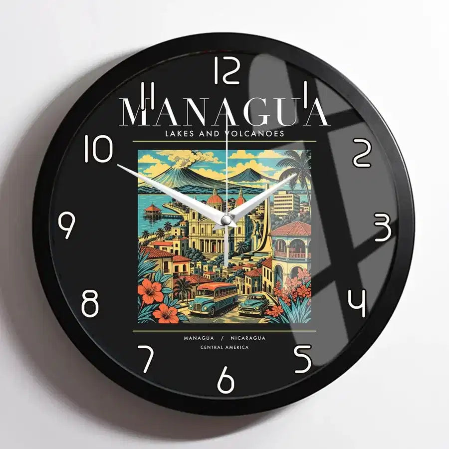 MANAGUA - Poster - Wall Clock Framed - Black