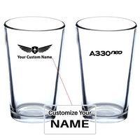 Thumbnail for A330neo & Text Beer & aviation design on beer water glass, versatile drinkware.