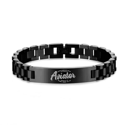 Aviator - Dont Make Me Walk aviation-themed chain bracelet, polished stainless steel.