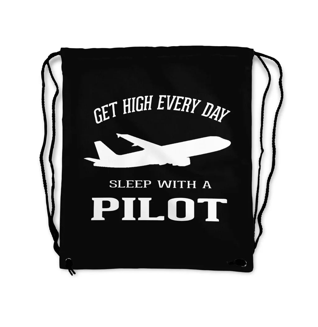 Get High Every Day Sleep With A aviation design drawstring bag, lightweight polyester construction.