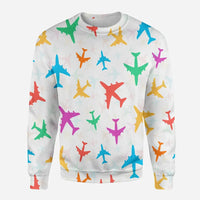 Thumbnail for Cheerful Seamless Airplanes aviation design printed on soft cotton blend 3D sweatshirt.