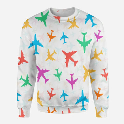 Cheerful Seamless Airplanes aviation design printed on soft cotton blend 3D sweatshirt.
