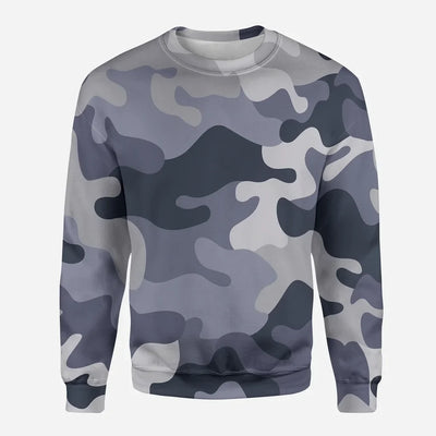 Military Camouflage Army Gray aviation design printed on soft cotton blend 3D sweatshirt.