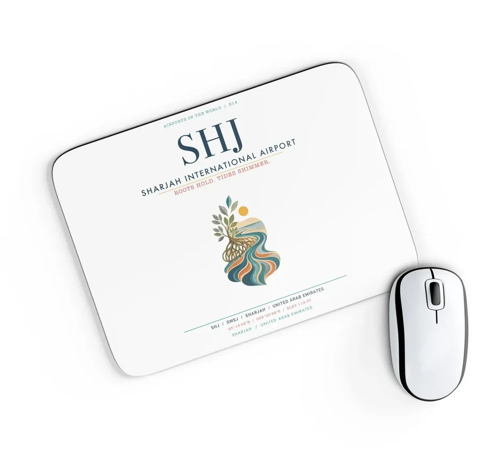 Sharjah International Airport (SHJ) design on white rectangle mouse pad