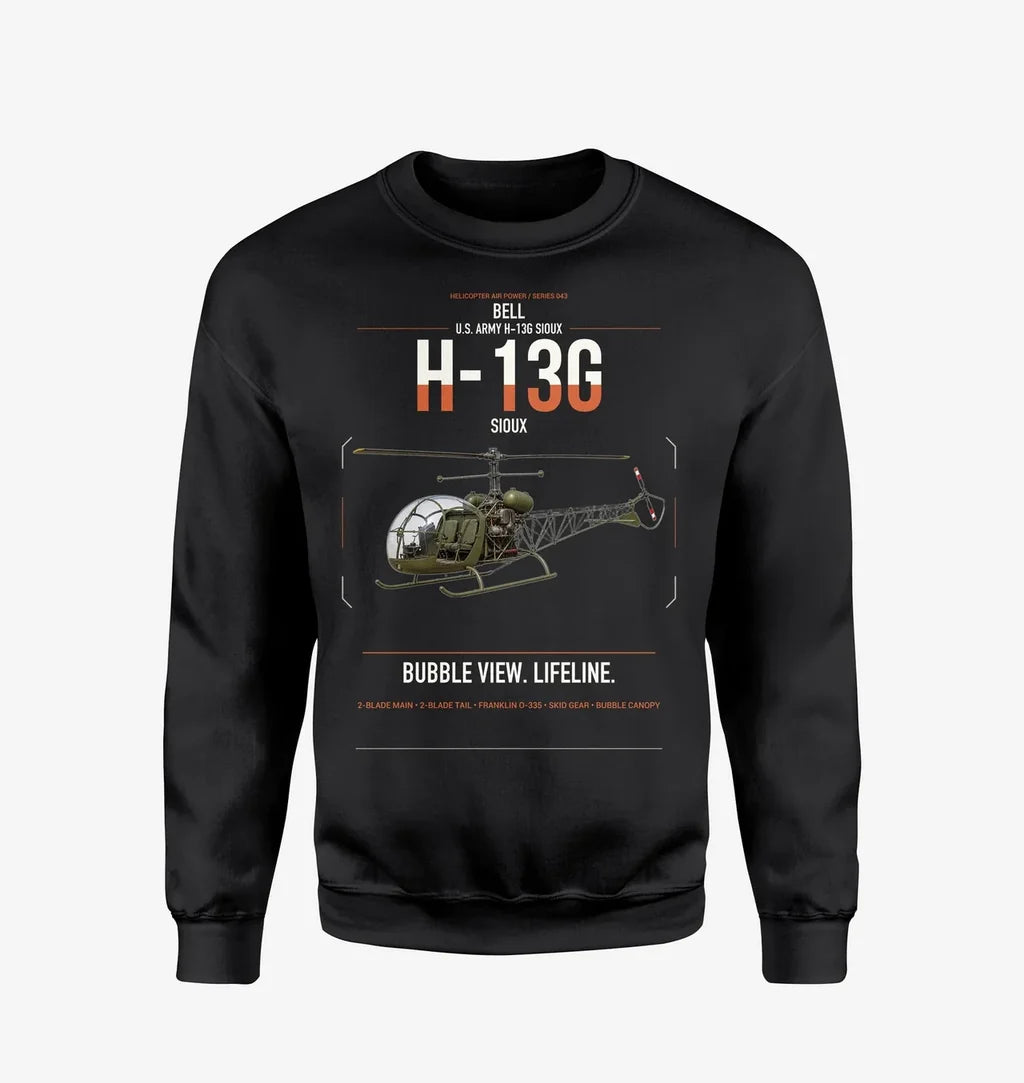Bell H-13G Sioux design on black sweatshirt