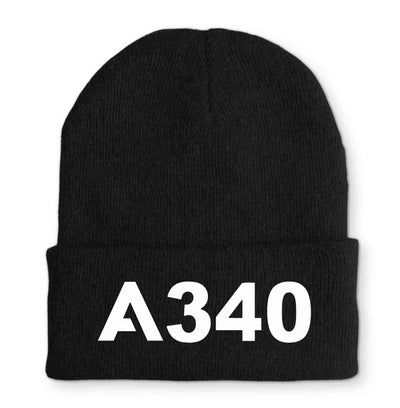 Airbus A340 Flat Text Embroidered aviation embroidery on soft knit fabric beanie.